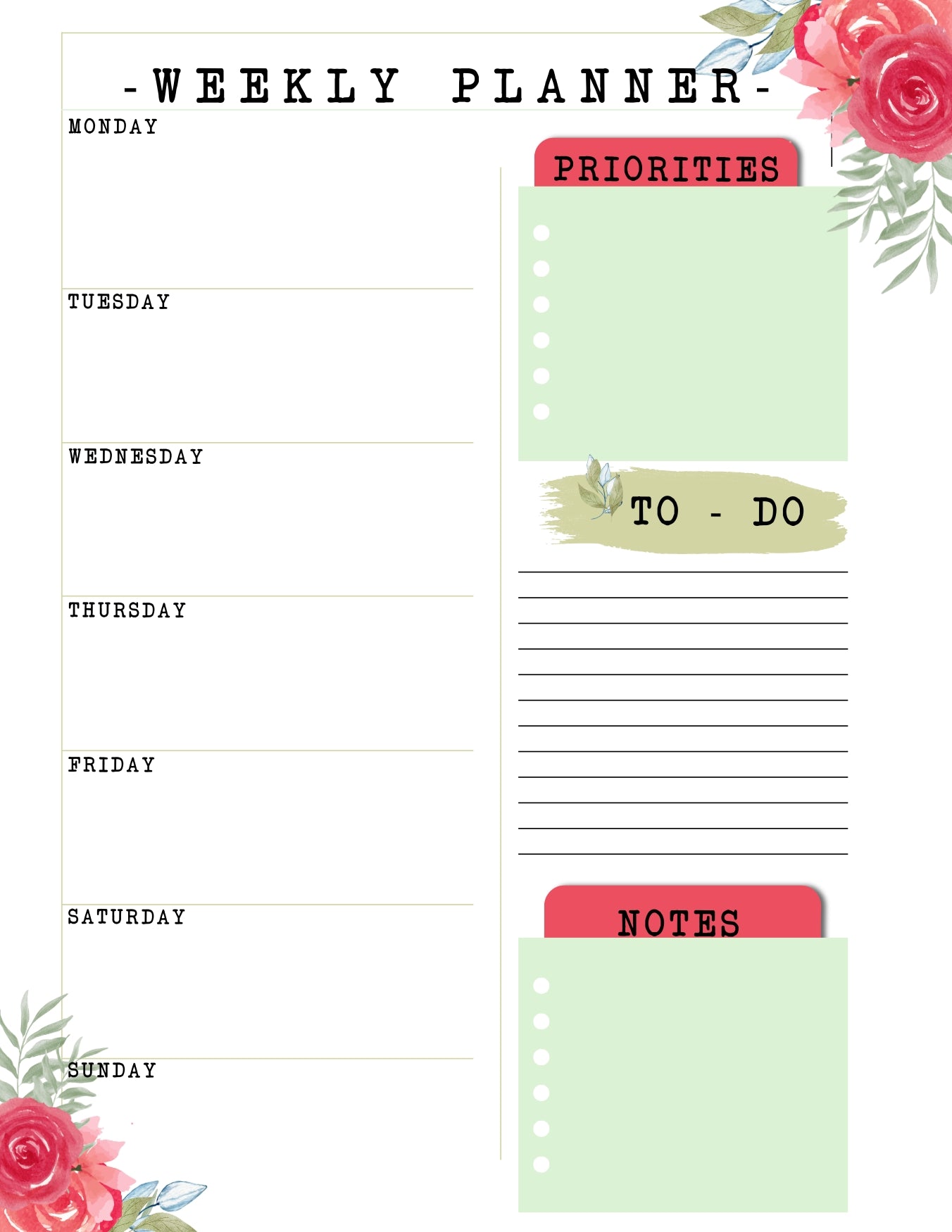 Rose Weekly Planner Printable – A Touch of Floral Focus