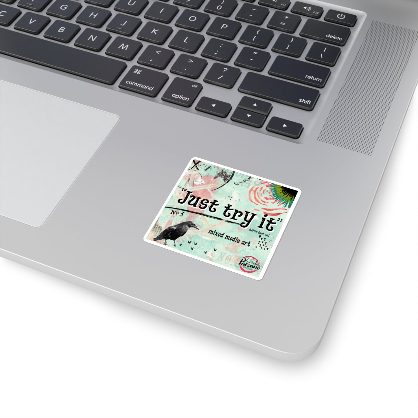Just Try It Square Stickers - Inspirational Stickers, Laptop Decor, Mixed Media Art, Creative Gift, Motivation