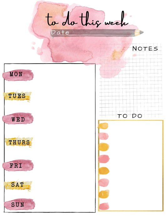 Watercolor This Week Daily Calendar Printable